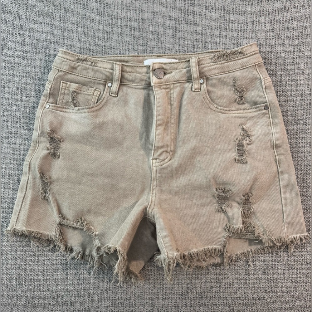 “Risen” Distressed Tan Women Shorts